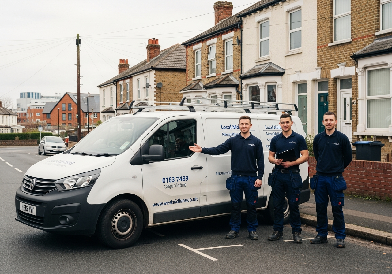 Spray Foam Insulation UK team with branded van outside a home in Walsall