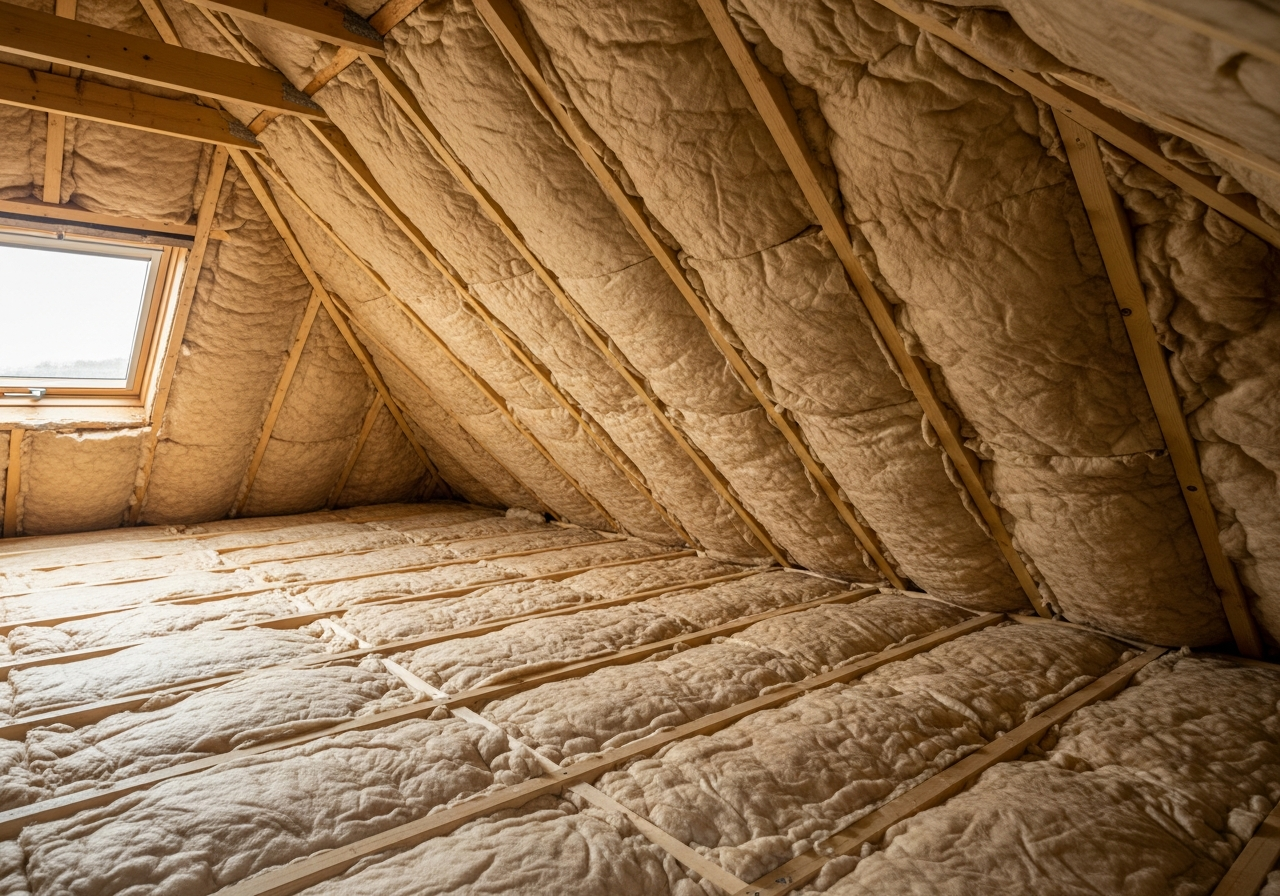 Completed loft insulation showing professional quality workmanship in a British home